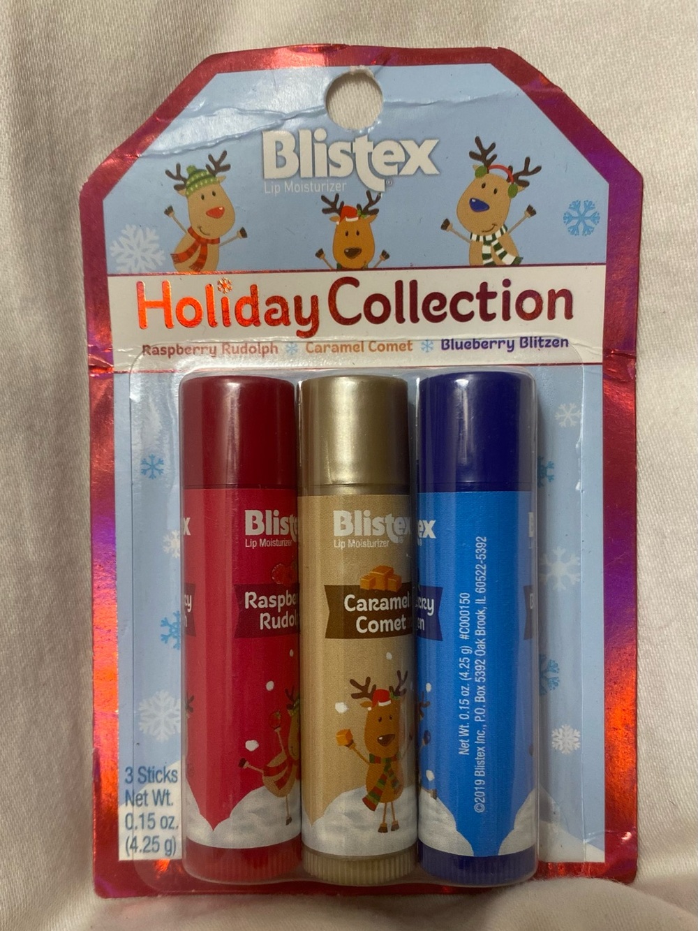 Blistex Holiday Collection Lip Balm Trio Raspberry Rudolph Sealed NIP